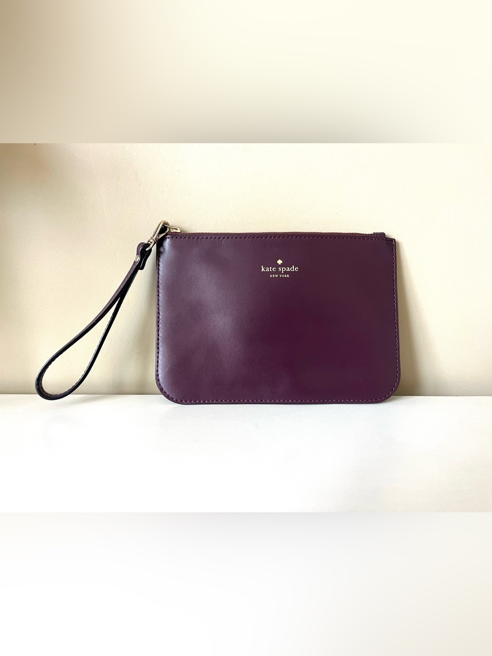 Kate Spade smooth Leather Wristlet Clutch Deep Burgundy